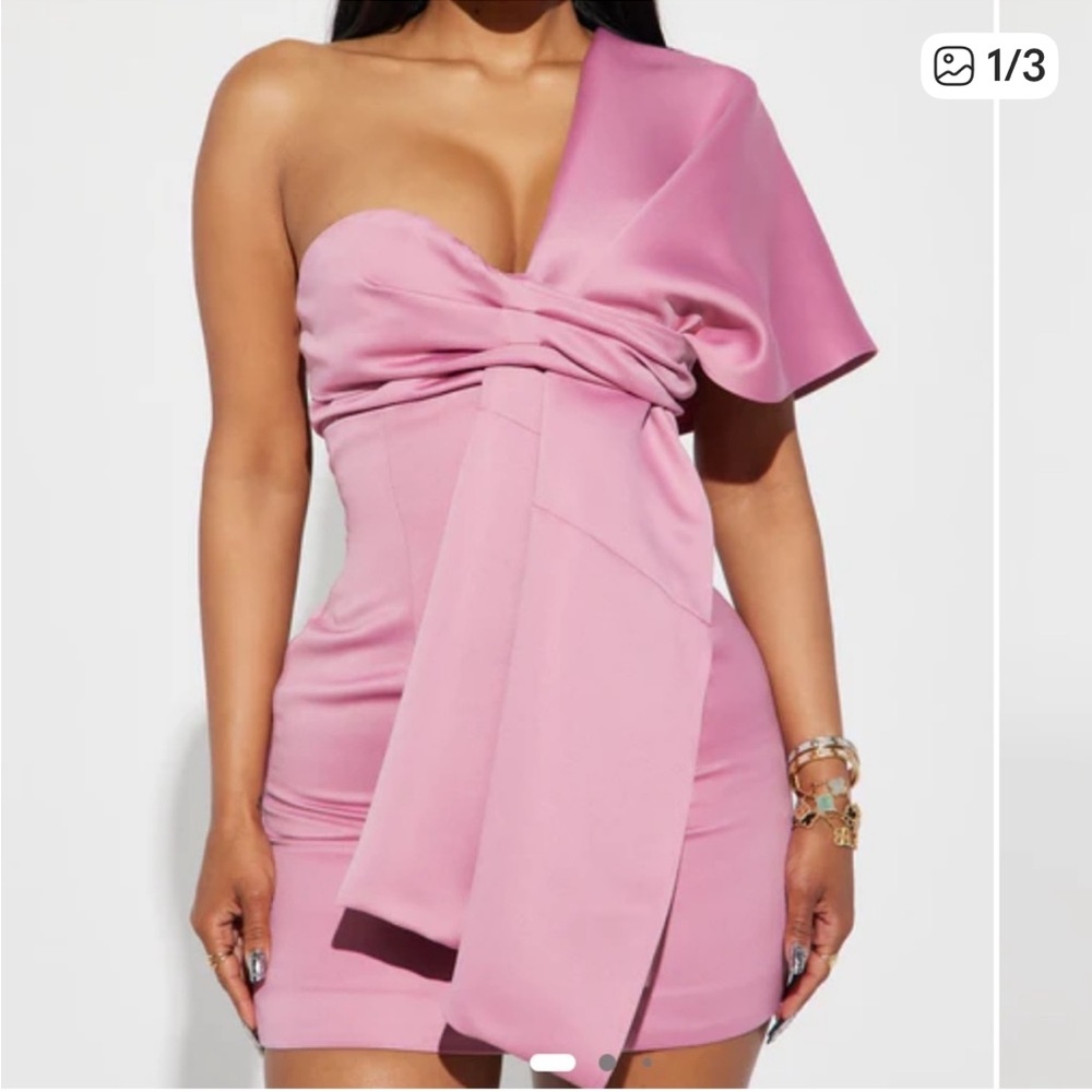 Fashion Nova Pink One-Shoulder Mini Dress with Draped Front